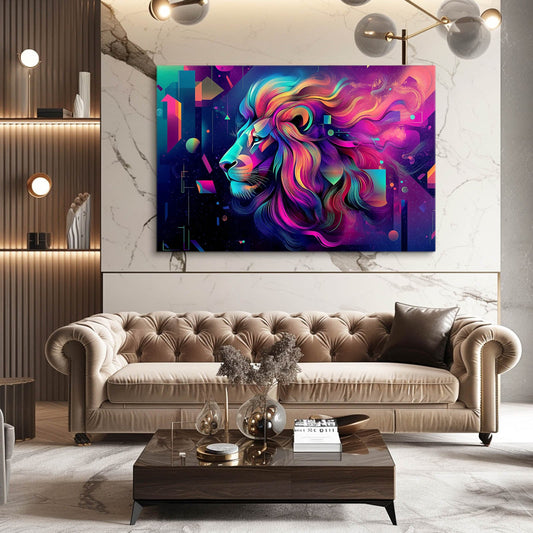 Lion Geometric Canvas — abstract canvas print in blue tones, view 3