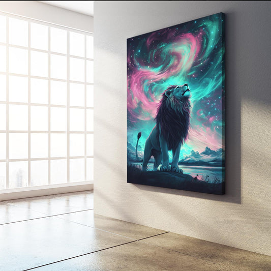 Lion Illustration Art — digital canvas print in blue tones, view 3