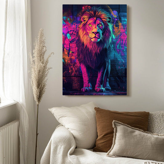 Lion Knight Art — cyberpunk canvas print in blue tones, view 3
