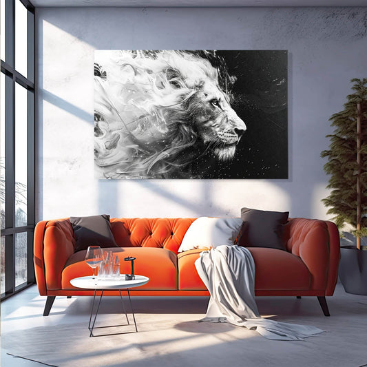Lion Surreal Art — black and white canvas print in white tones, view 3