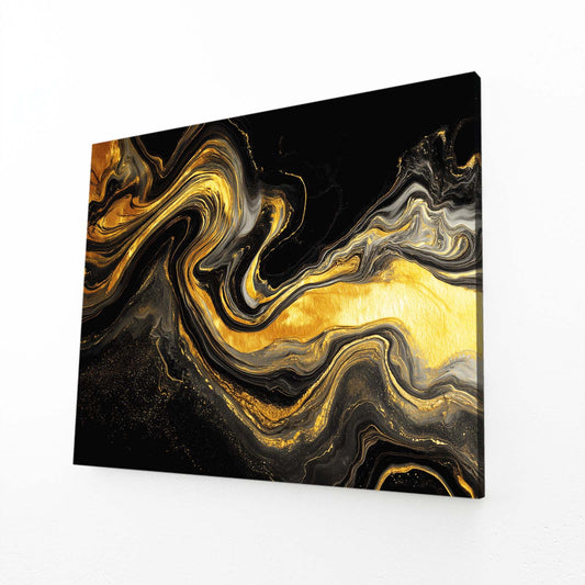 Liquid Gold Marble Art – angled canvas view on white background
