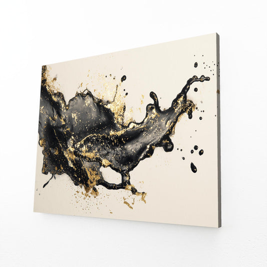 Liquid Ink Burst Gold Wall Art – angled canvas view on white background