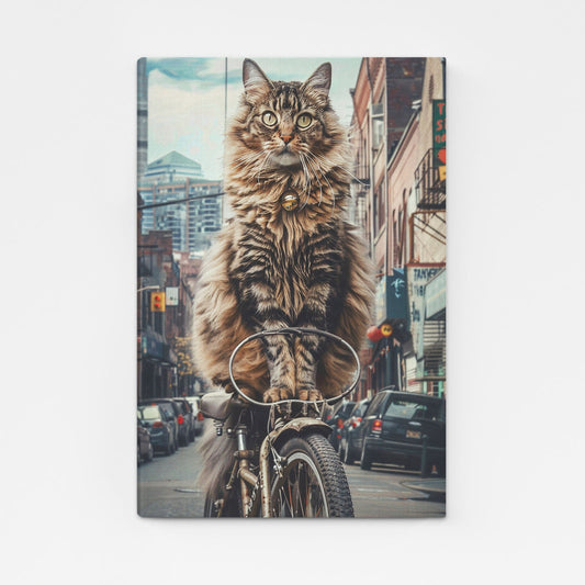 Urban Balance Cat Wall Art – angled canvas view on white background