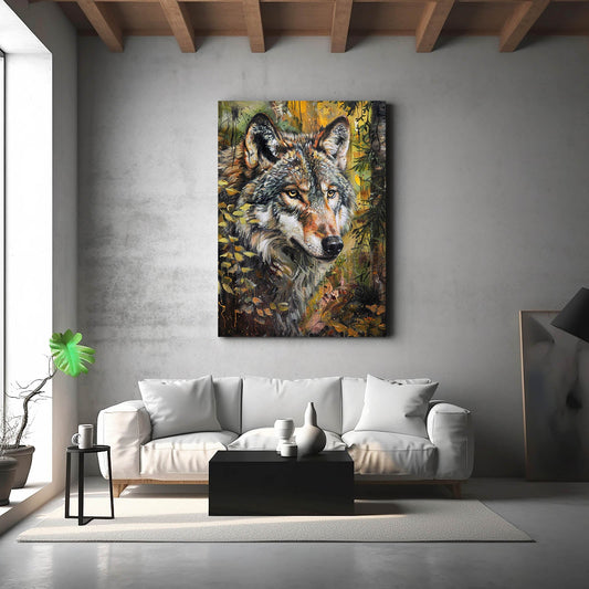 Living Room Wolf Art — realism canvas print in brown tones, view 3
