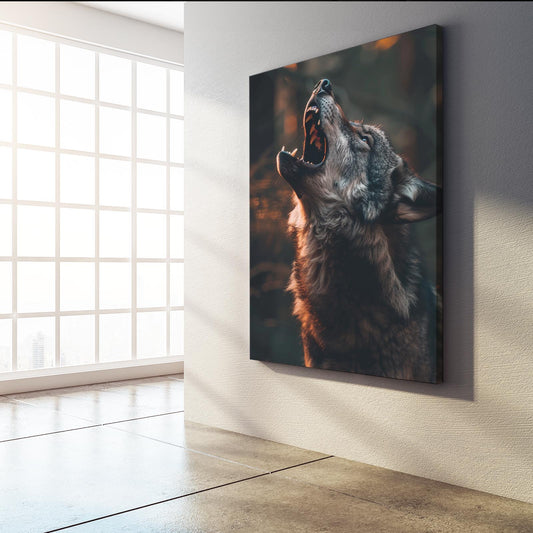 Lone Wolf Wall Art — landscape canvas print in gray tones, view 3