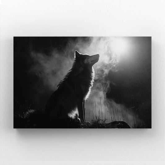 Lonely Wolf Wall Art — black and white canvas print in gray tones