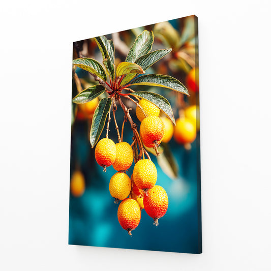 Loquat Branch Cluster Fruit Wall Decor – angled canvas view on white background