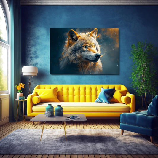 Loyal Wolf Art — digital canvas print in blue tones, view 3