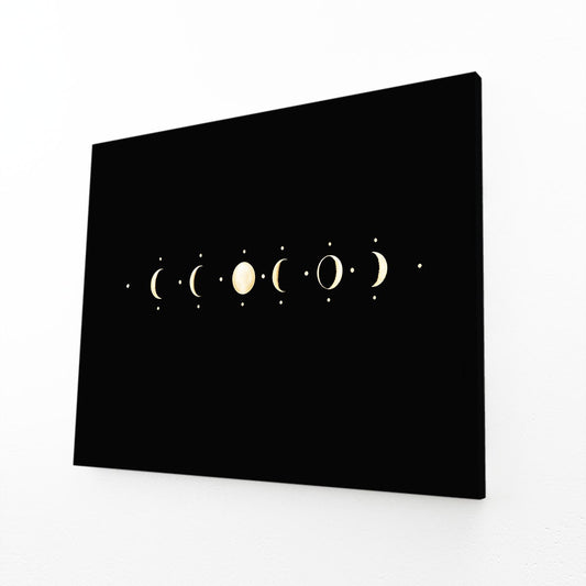 Lunar Phase Row Gold Canvas – angled canvas view on white background