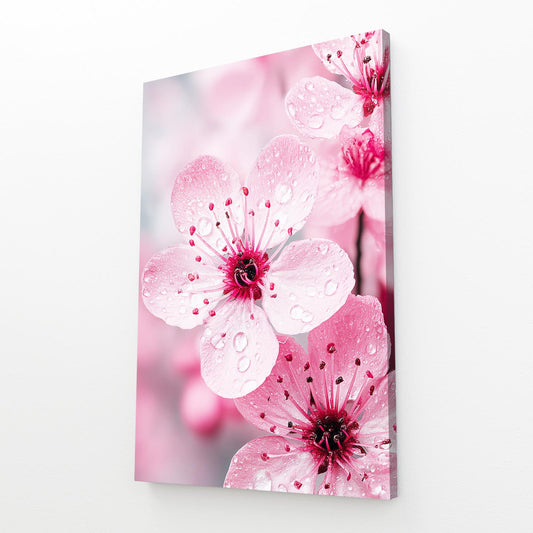 Macro Pink Flower Cherry Blossom Art – angled canvas view on white background