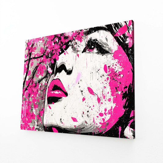 Magenta Pop Portrait Cherry Blossom Prints – angled canvas view on white background