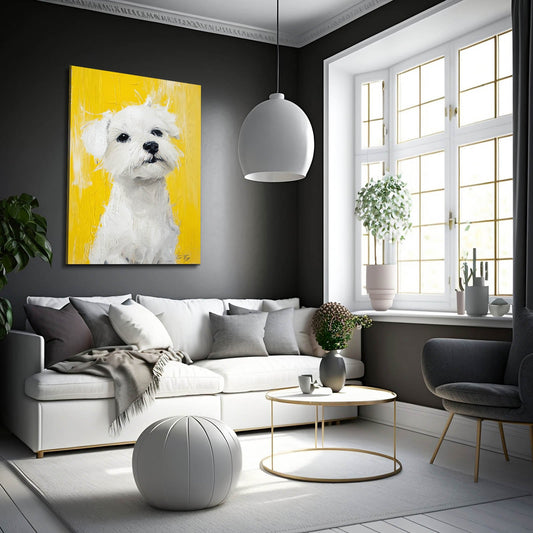 Maltese Dog Art — contemporary canvas print in orange tones, view 3