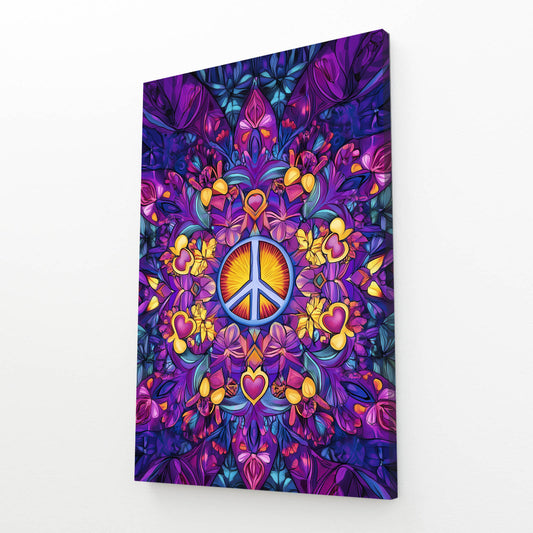 Mandala Peace Bloom Art – angled canvas view on white background