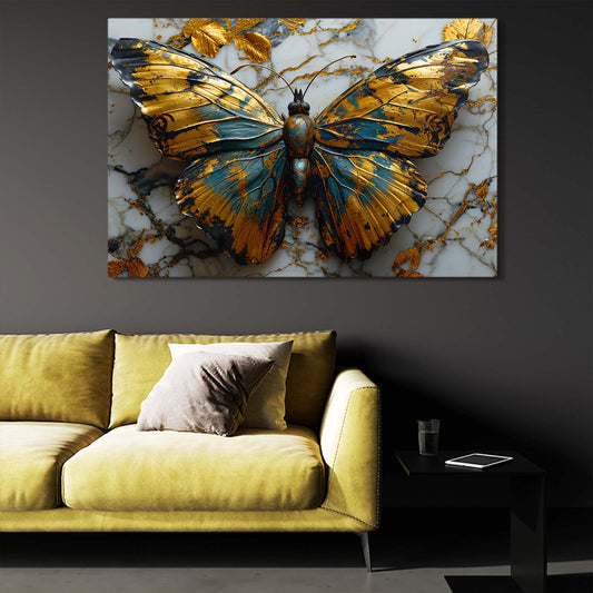 Marble Elegance Butterfly Wall Art — luxury canvas print in brown tones, view 3