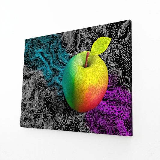 Marble Swirl Apple Art – angled canvas view on white background