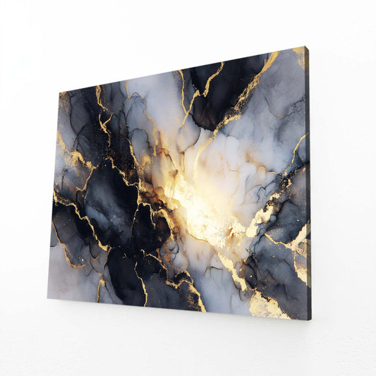 Marble Vein Drift Gold Wall Decor — abstract canvas print, angled canvas view on white background
