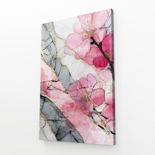 Marble Vein Petals Cherry Blossom Canvas – angled canvas view on white background