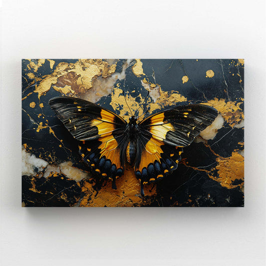 Marbled Gold Butterfly Wall Art — luxury canvas print in brown tones