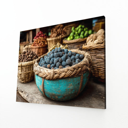 Market Berry Baskets Fruit Prints — photography canvas print, angled canvas view on white background