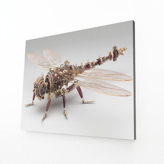 Mechanical Brass Dragonfly Steampunk Wall Art – angled canvas view on white background