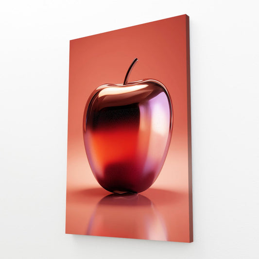 Metallic Coral Gloss Apple Canvas Art – angled canvas view on white background