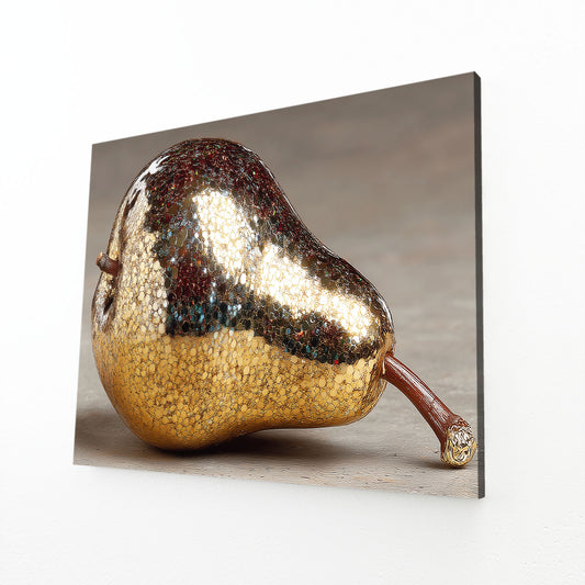 Metallic Silver Pear Fruit Canvas – angled canvas view on white background