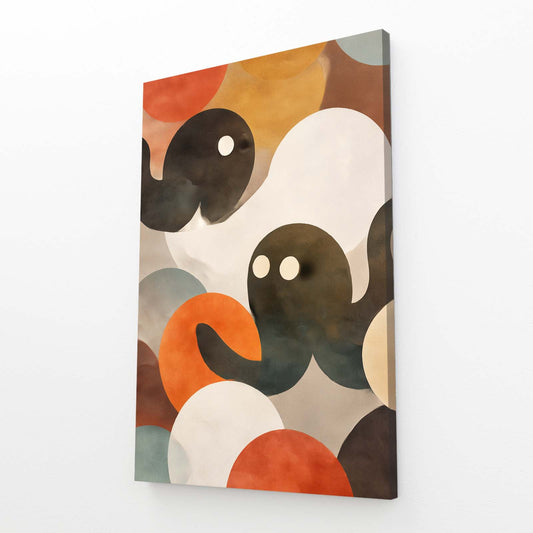 Mid Century Shapes Octopus Prints – angled canvas view on white background