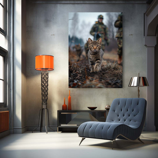 Military Walk Tabby Cat Art — photography canvas print in brown tones, view 3