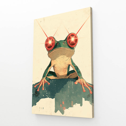 Minimal Red-Eyed Sketch Frog Wall Decor – angled canvas view on white background