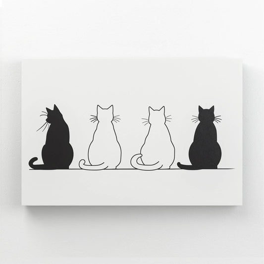 Minimalist Cats Line Cat Wall Art — black and white canvas print in white tones, canvas print on white background