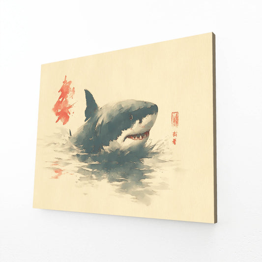 Minimalist Ink Shark Prints – angled canvas view on white background
