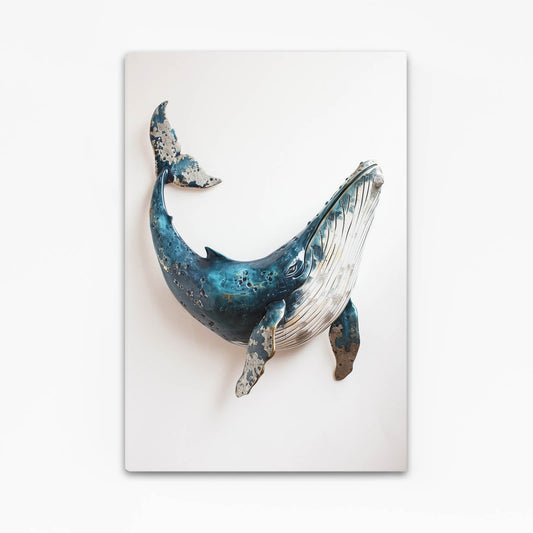 Minimalist Whale Art — contemporary canvas print in white tones, angled canvas view on white background
