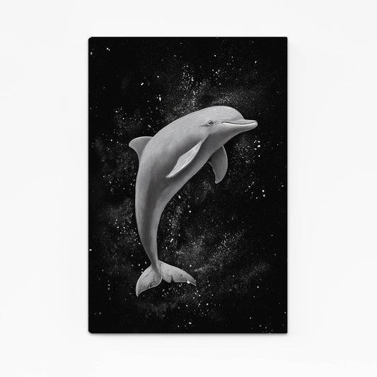 Misty Arc Dolphin Canvas – with Premium Black wood frame on white background