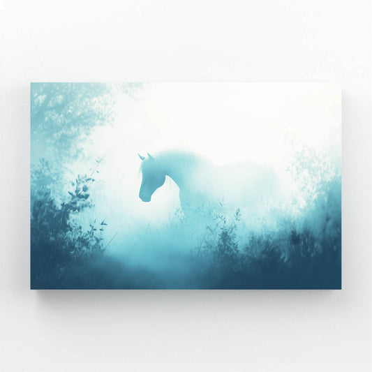 Misty Forest Fade Horse Art — contemporary canvas print, angled canvas view on white background