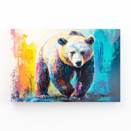 Modern Bear Art — contemporary canvas print in blue tones, angled canvas view on white background