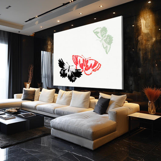 Modern Butterfly Wall Art — contemporary canvas print in white tones, view 3