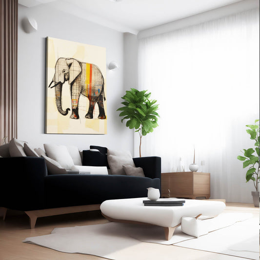 Modern Line Art Elephant — line canvas print in white tones, view 3