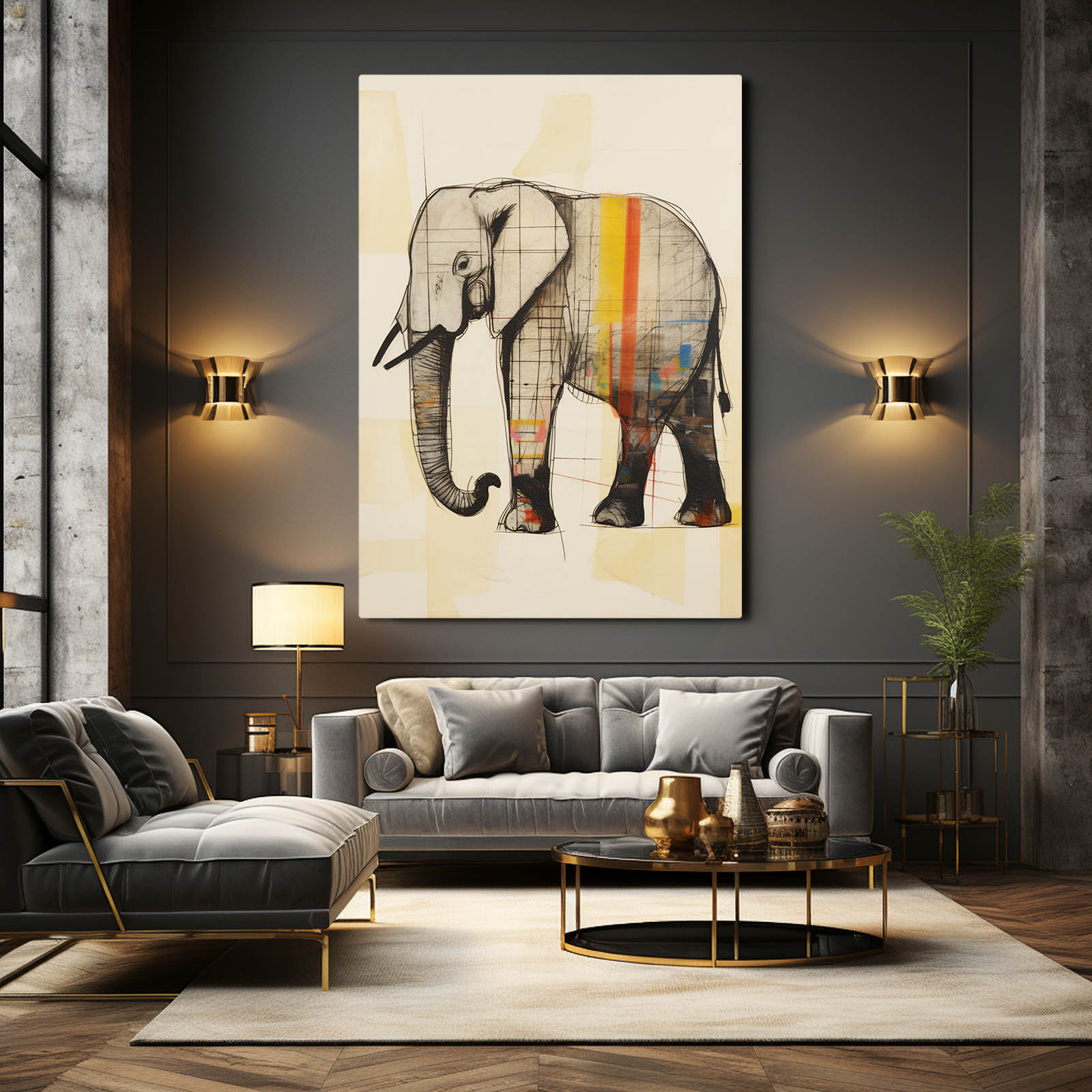 Modern Line Art Elephant