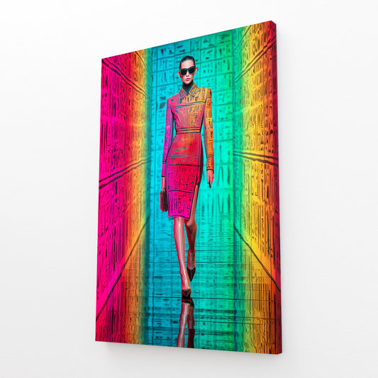 Modern Nile Walker Egyptian Wall Art – angled canvas view on white background