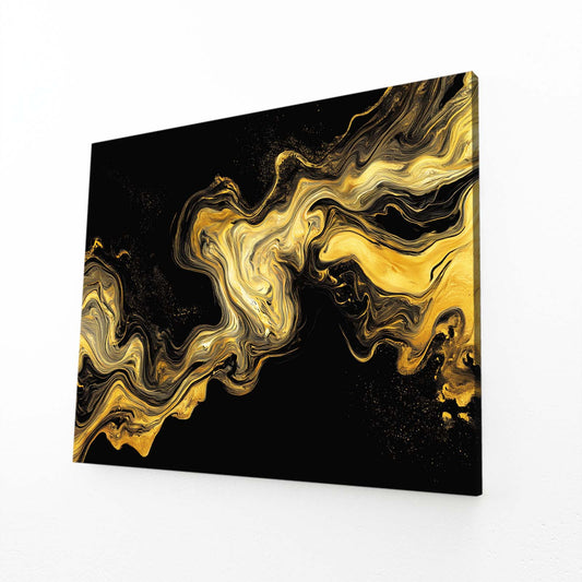 Molten Marble Swirl Gold Canvas Art – angled canvas view on white background