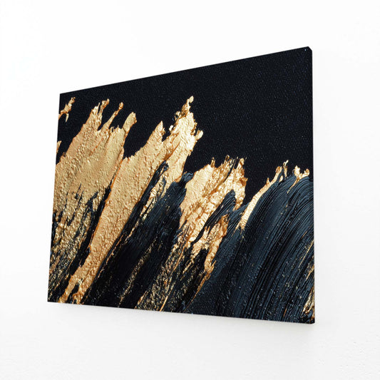 Molten Ridge Sweep Gold Art – angled canvas view on white background