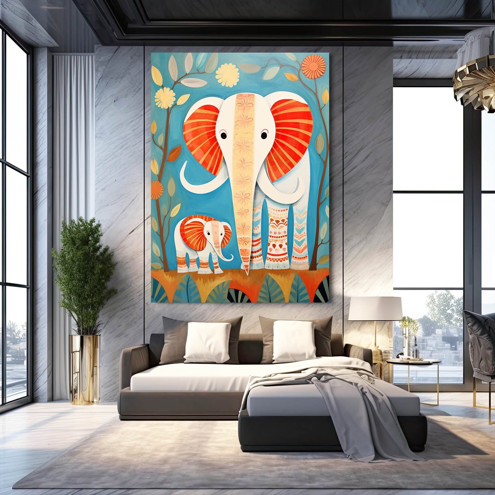 Mom Elephant Family Art