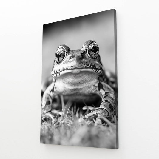 Monochrome Pond Portrait Frog Canvas – angled canvas view on white background