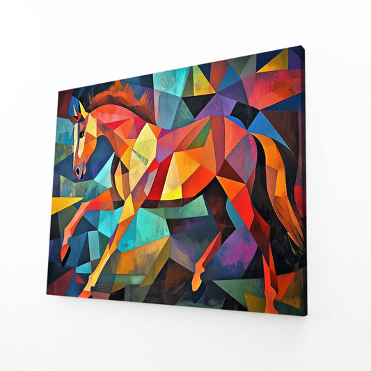 Mosaic Abstract Horse Art – angled canvas view on white background