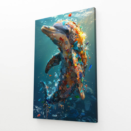 Mosaic Duo Dolphin Art – angled canvas view on white background