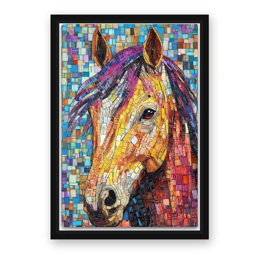 Mosaic Horse Art – with Premium Black wood frame