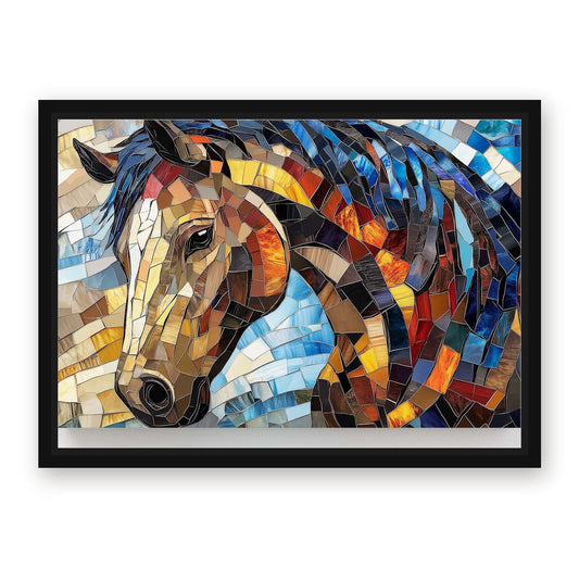 Mosaic Horse Prints – with Premium Black wood frame