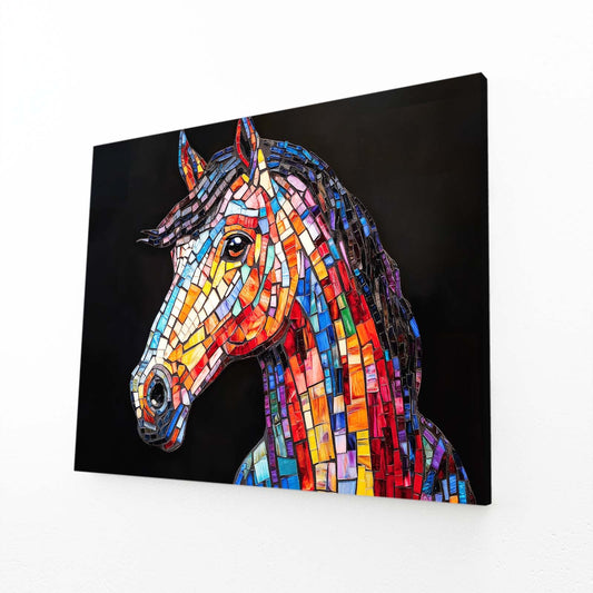 Mosaic Horse Wall Art – angled canvas view on white background