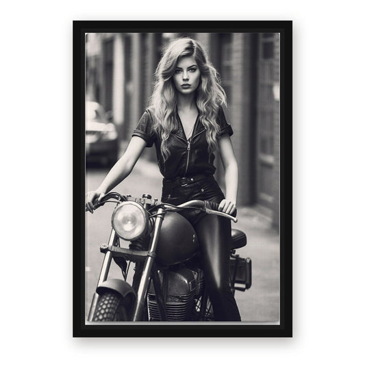 Motorcycle Girl Photography Art – with Premium Black wood frame