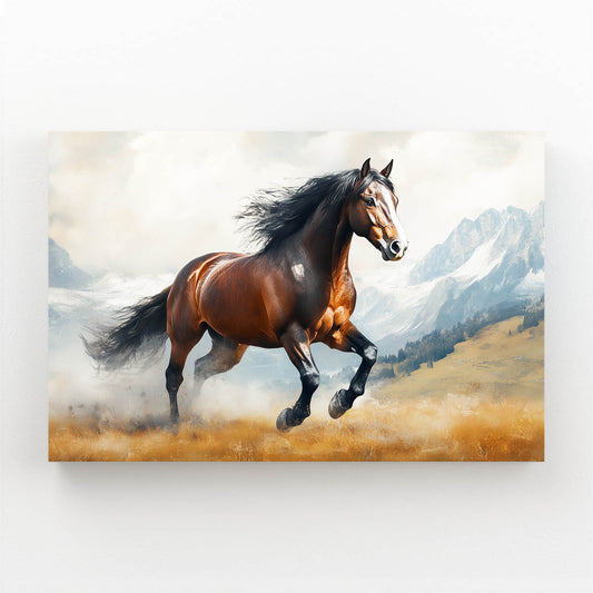 Mountain Trot Vista Horse Prints — contemporary canvas print, angled canvas view on white background